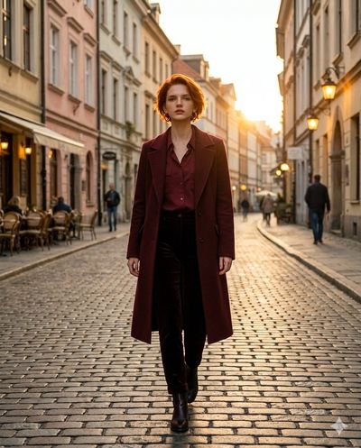 Golden Hour Elegance on Cobblestone Streets