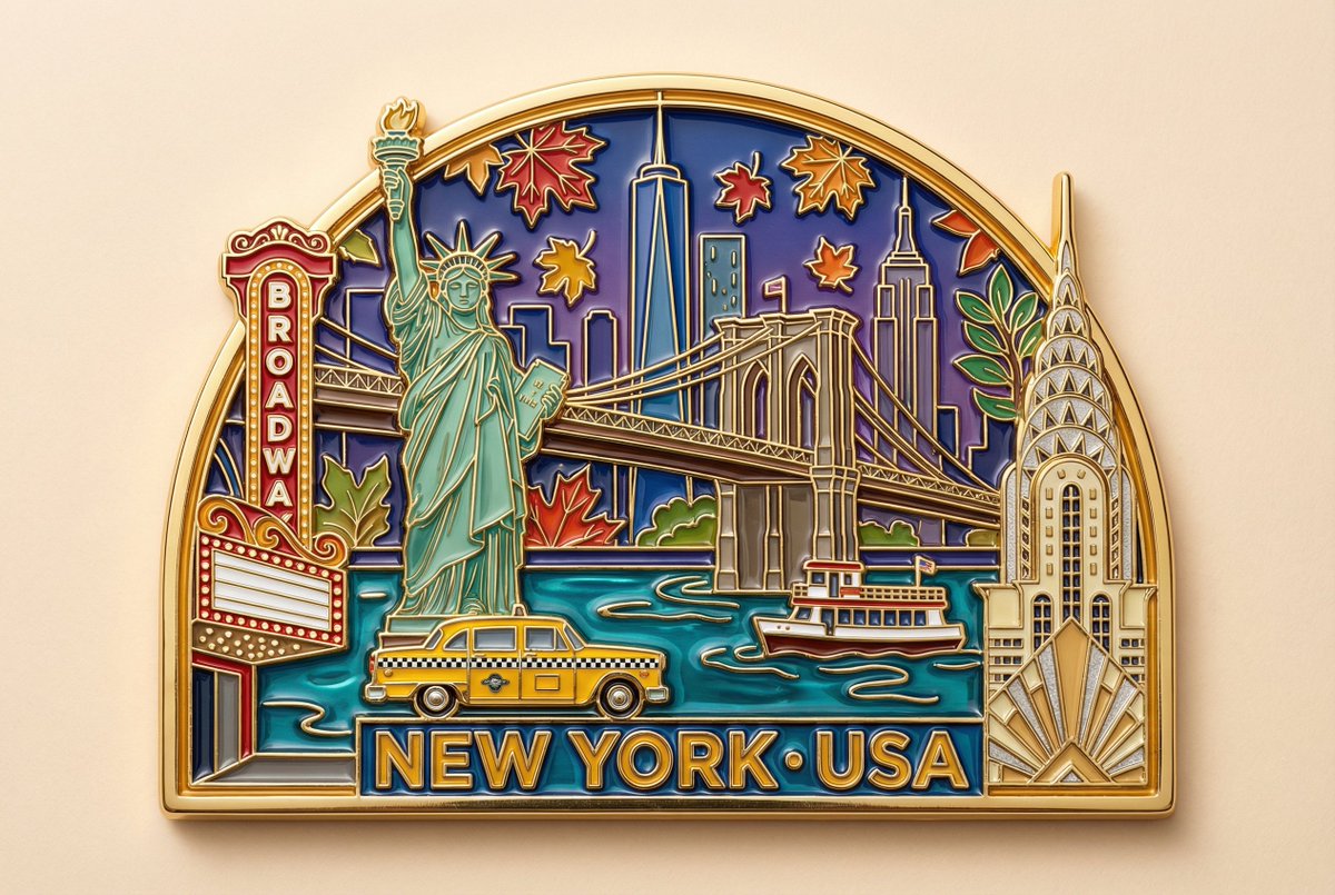 New York-Inspired Cloisonné Fridge Magnet Design