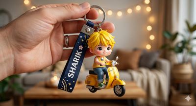 Charming Chibi Keychain on a Vintage Scooter