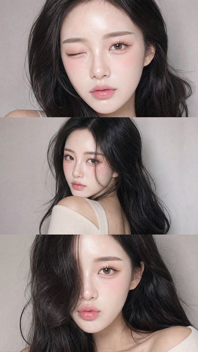 A girl winks and pouts in three vintage YZK selfies