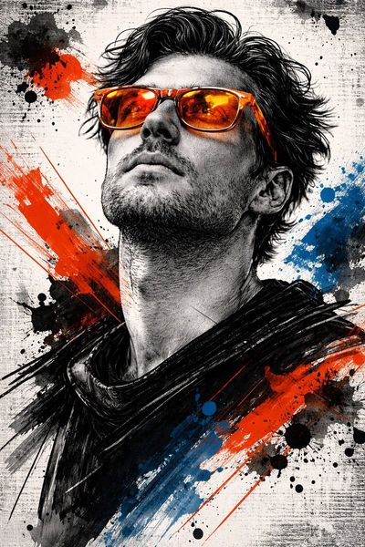 Expressive Trash Polka Portrait with Bold Pops of Color
