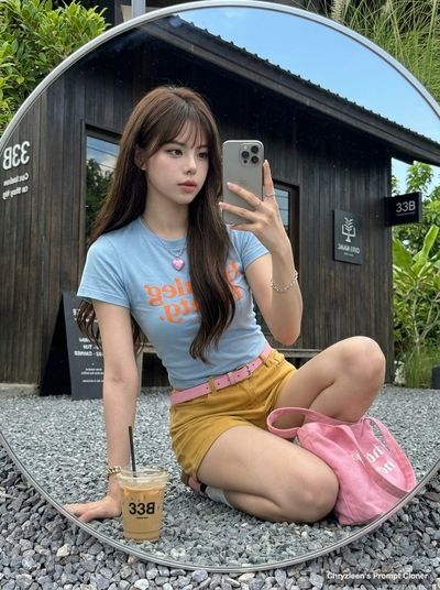 Vibrant Reflection: Modern Mirror Selfie in Nature