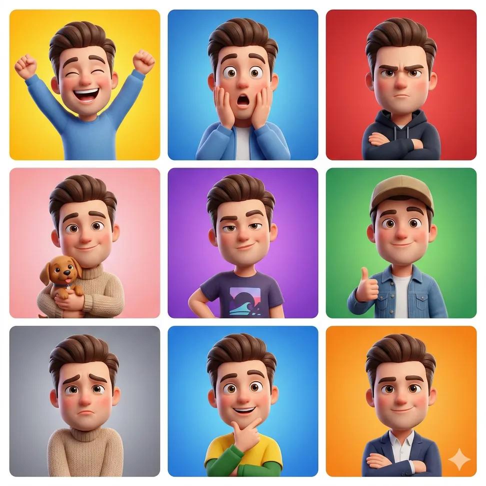 Emotions Unleashed: A 3D Character Grid