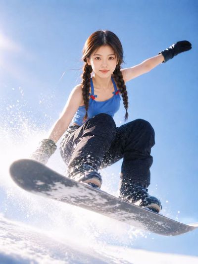 Snowboarder launches high above bright snow in cinematic action shot