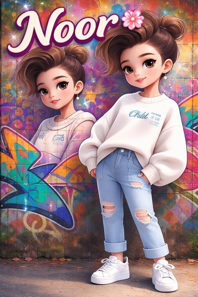 Chibi Girl Meets Urban Art: Dual Perspectives in Vibrant Graffiti
