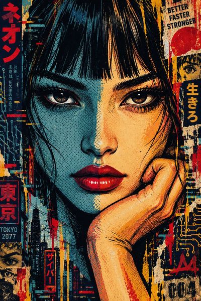 Split-Tone Urban Portrait Blends Teal and Peach in Comic Ink