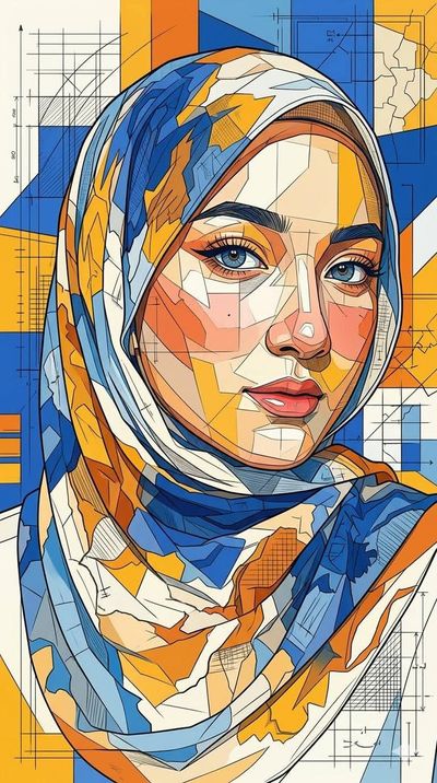 A geometric mosaic portrait in cubist blueprint style