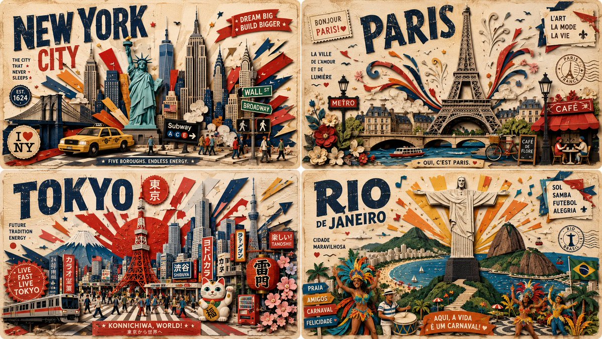 Bold paper relief poster celebrates four iconic city events