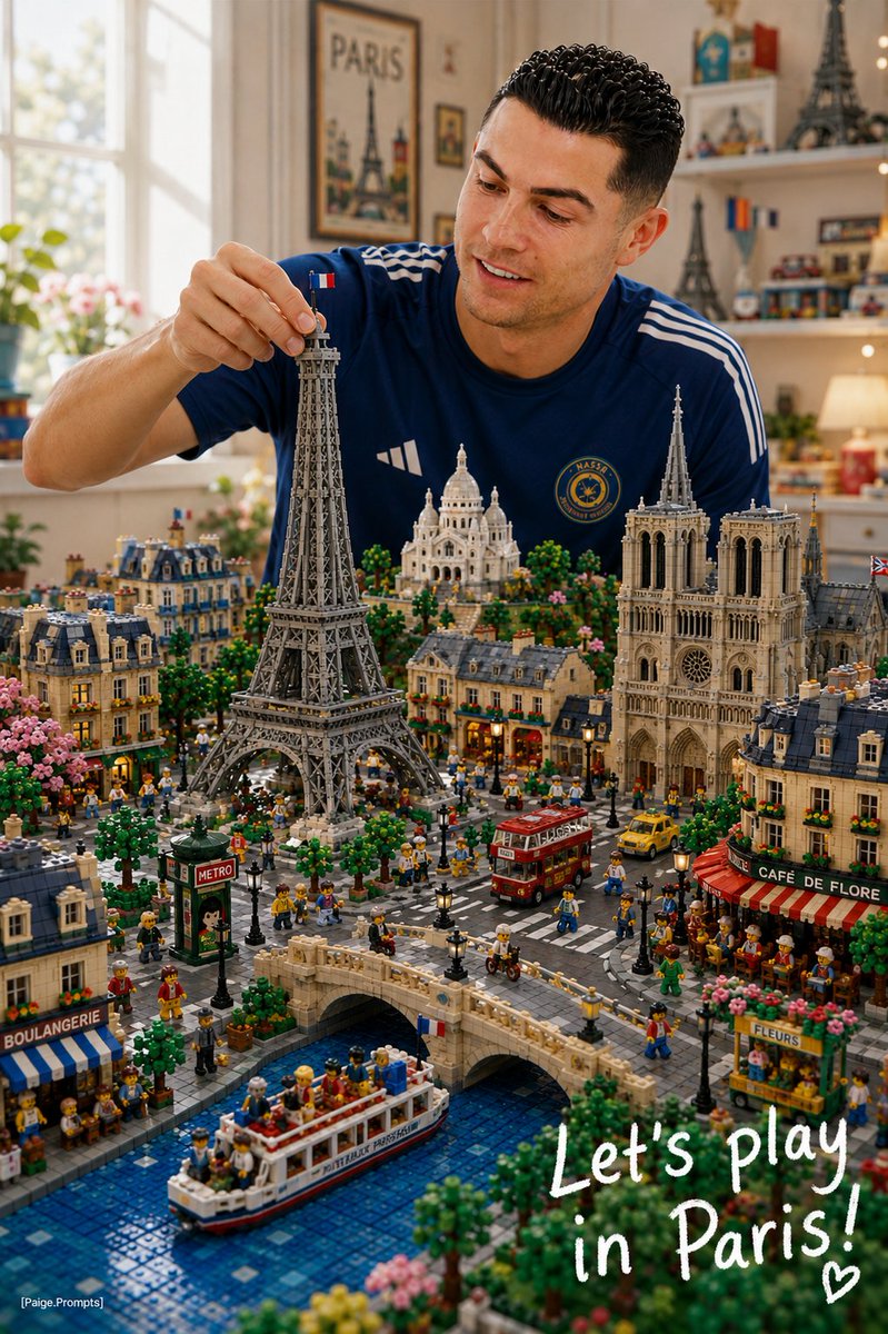 A woman builds a LEGO city of London on her craft table