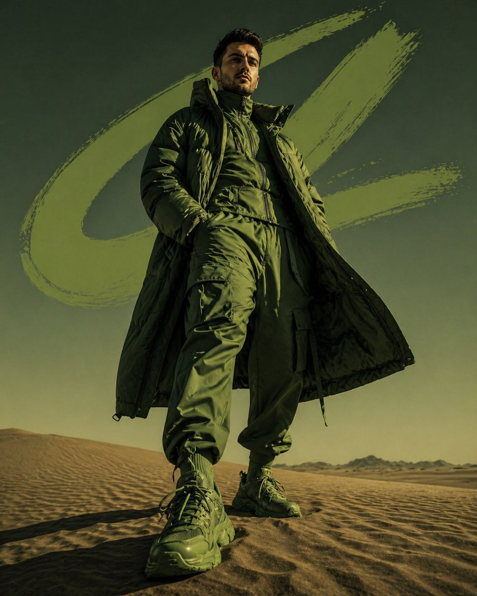 Futuristic Desert Warrior in Monochrome Green