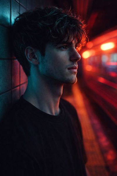 Neon-lit Urban Solitude: A Cinematic Cyberpunk Portrait