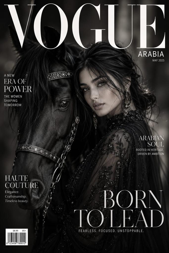 Arabian woman and black horse dominate Vogue Arabia cover