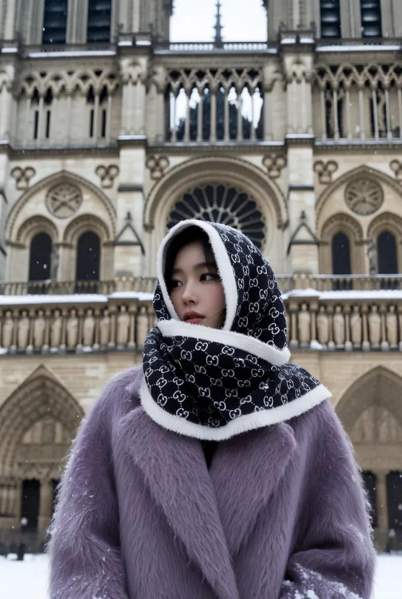 Elegance Amidst Snow: A Parisian Winter Portrait