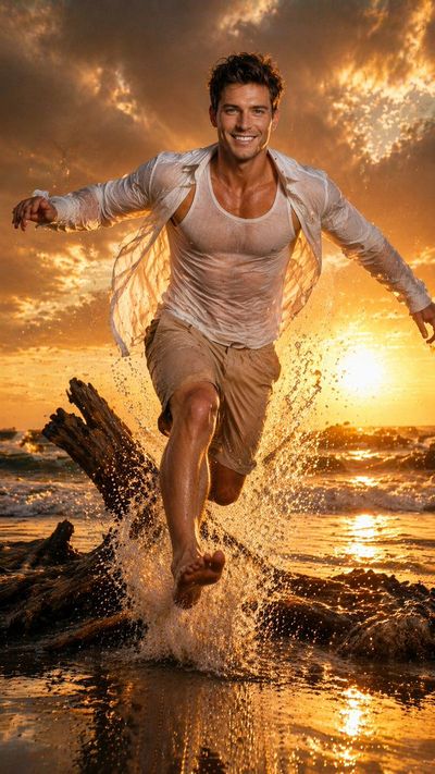 Golden Leap Over Tide Puddle