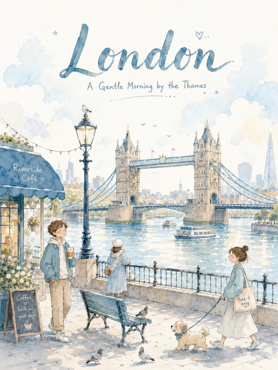 Charming Parisian canal glows with soft blue watercolor light