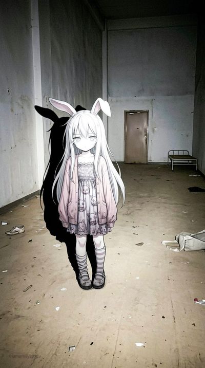 Eerie Anime Rabbit Girl in Dreamcore Room