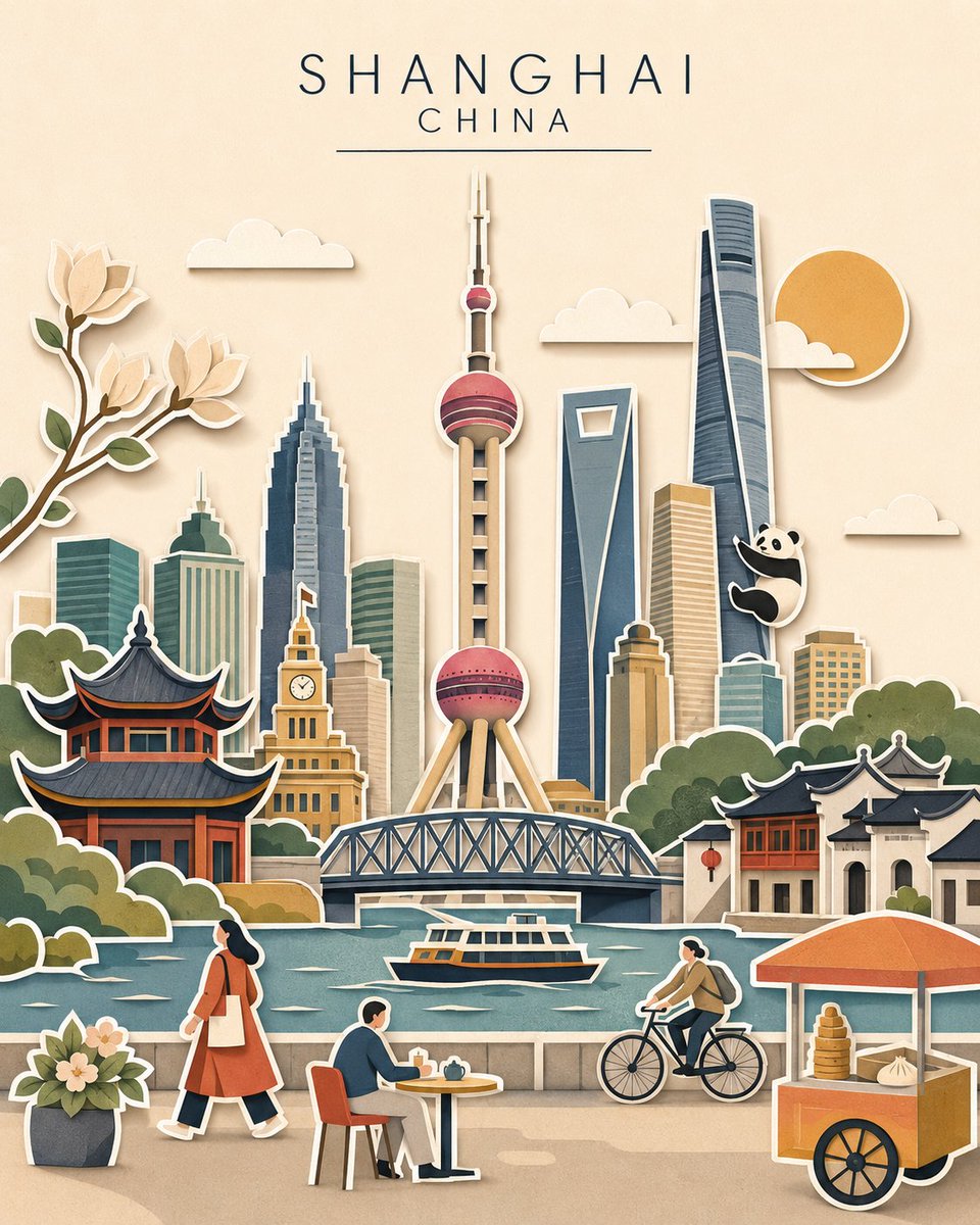 A layered papercut collage of Paris with the Eiffel Tower