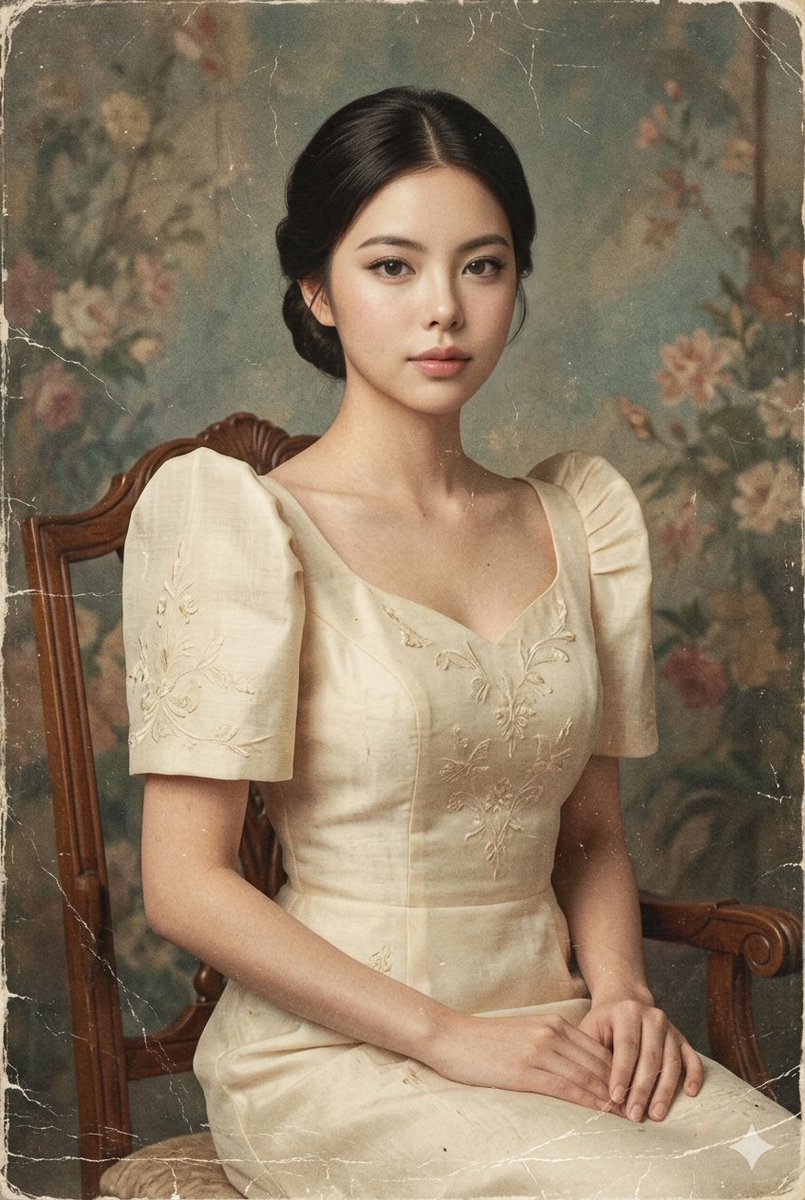 Vintage Filipina Portrait in Traditional Terno