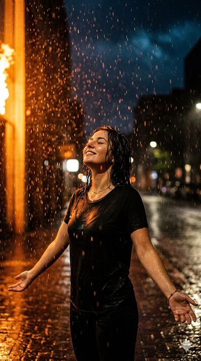 Rain-Kissed Freedom Under Night Lights