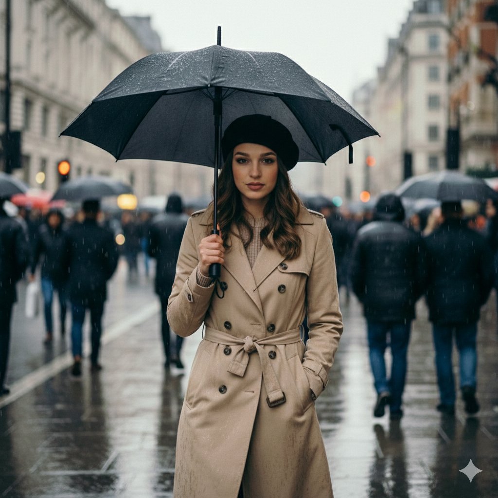 Cinematic Rain: A Woman's Journey Through the City