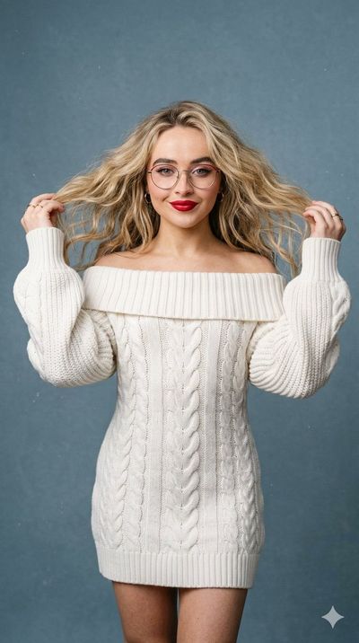 Charming Fashion Studio Portrait of a Confident Model in Knitwear