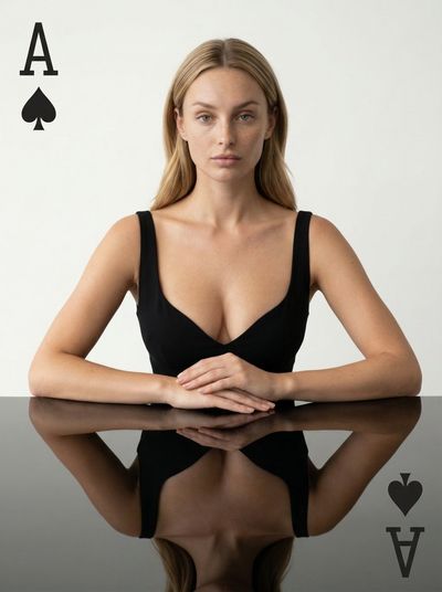 Chic Reflections: A High-Fashion Playing Card Portrait