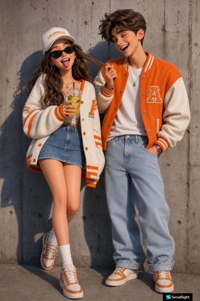 Stylish 3D Cartoon Couple: Playful Street Fashion