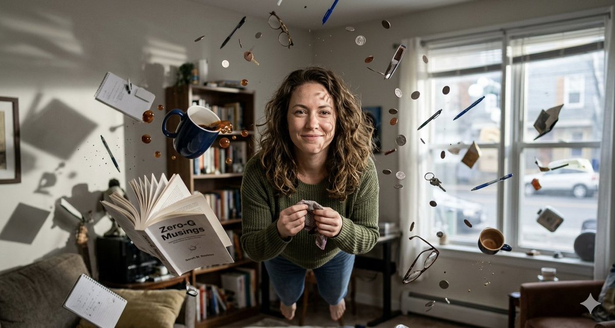 Weightless Moments: A Surreal Day in a Sunlit Living Room
