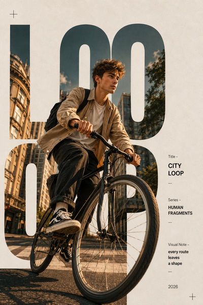 A cyclist races through golden hour in a minimalist poster