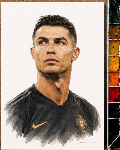 Ronaldo and Messi share a watercolor portrait in GOAT debate.