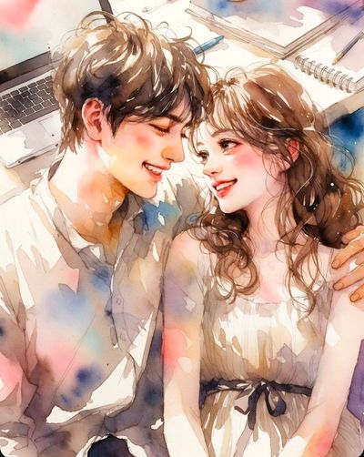 Couple shares tender moment during a watercolor study break