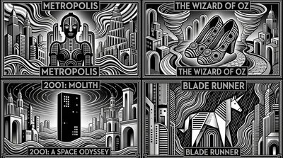 An elegant art deco city engraving of the iconic Titanic silhouette