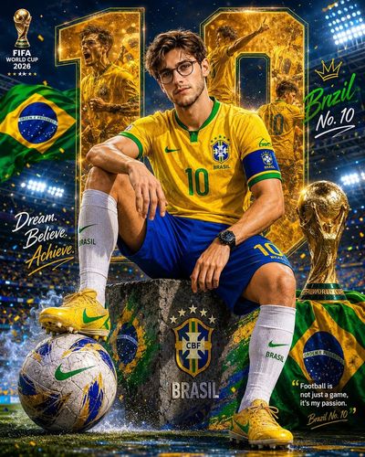 Brazilian legend sits on concrete block under stadium lights