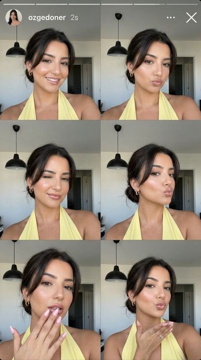 Six candid selfies show a woman's playful summer beauty
