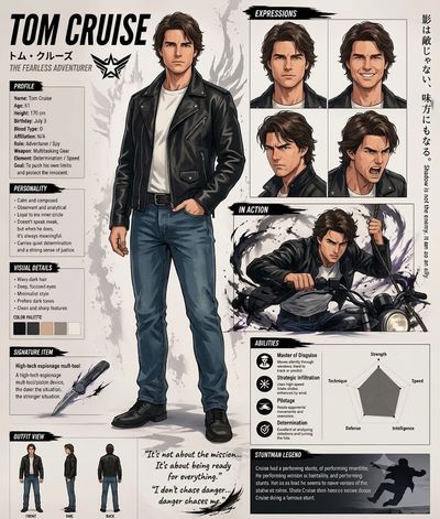 Tom Cruise transforms into an anime spy with smoky energy wings.
