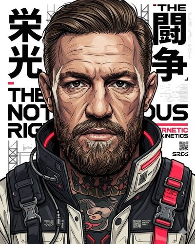 Cyberpunk streetwear poster with neon red accents and geometric contours