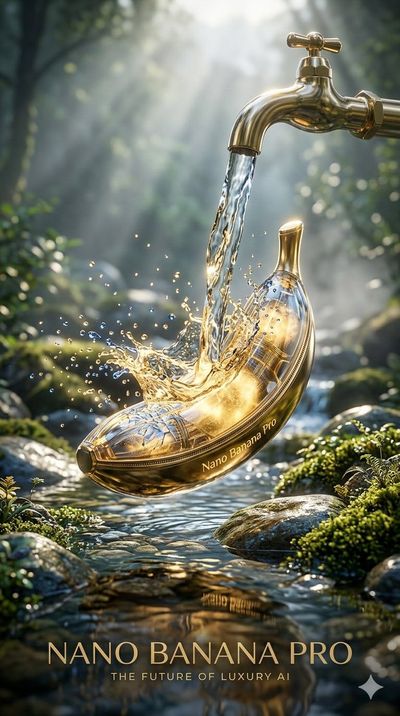 Golden tea cup catches crystal water beneath mountain stream tap