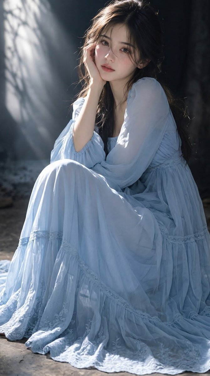 Seated in Silence, a Woman Bathed in Volumetric Light
