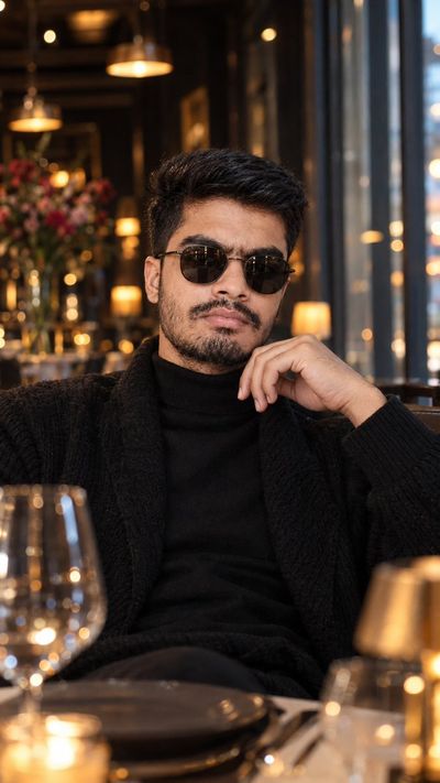 Solitary Man in Black Turtleneck at Dimly Lit Café