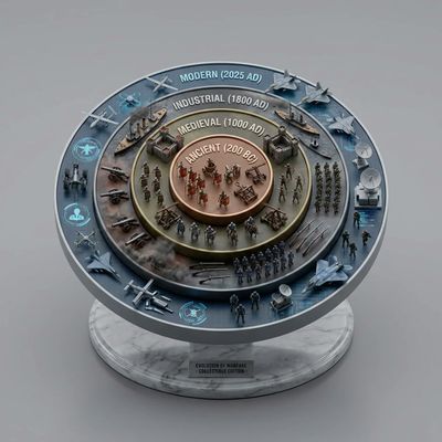 Timeless Evolution of Warfare in 3D Concentric Rings