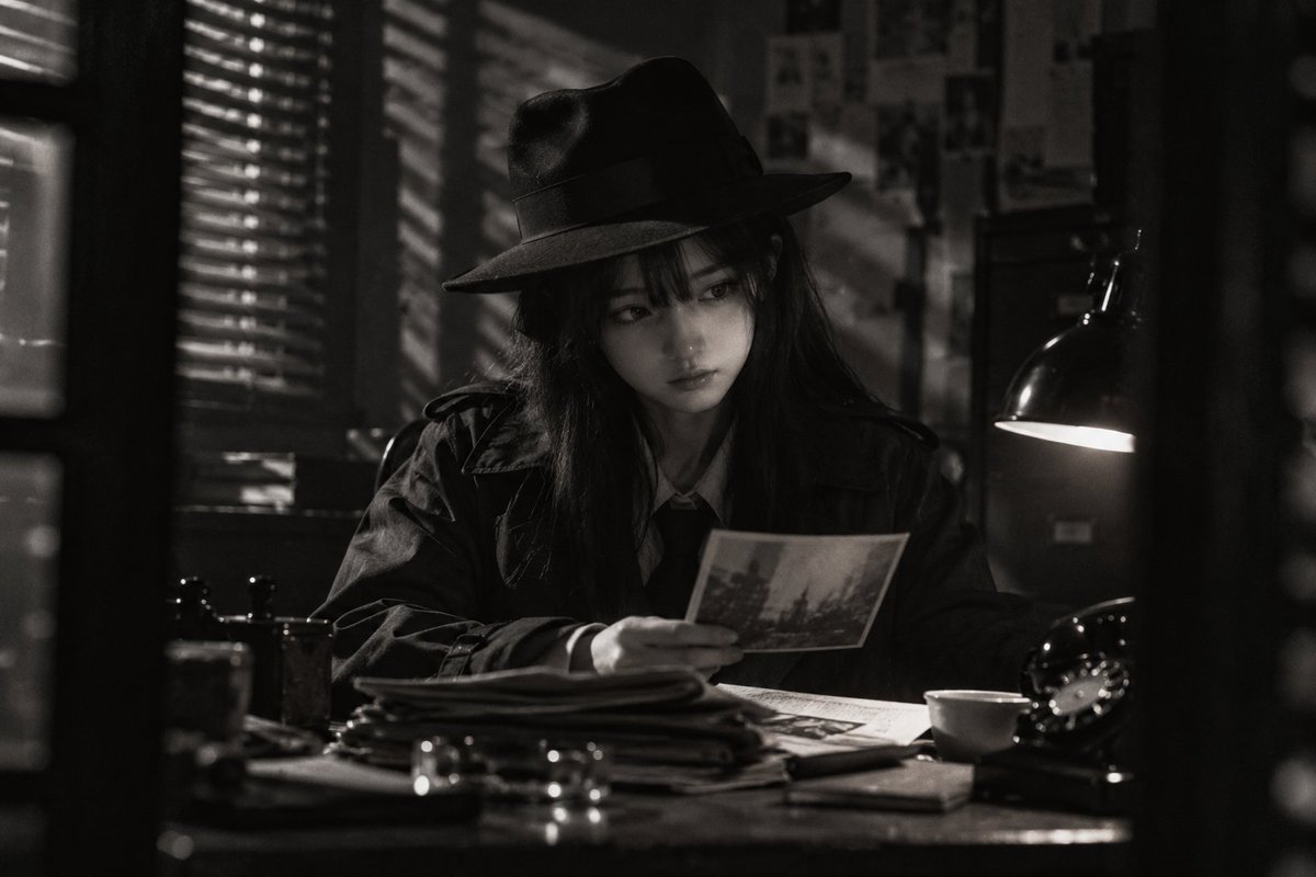 1940s Detective Office Scene with Venetian Blind Shadows and Noir Lighting
