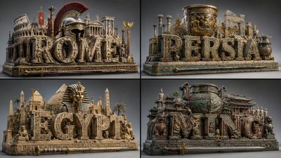 Fallen empires rise again in miniature diorama word-sculpture