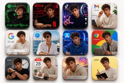 A realistic man styled for each app inside glossy 3D icons