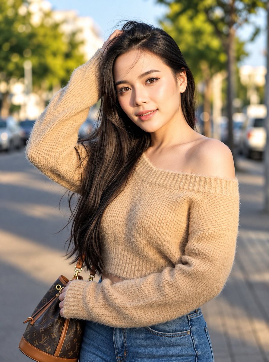 Golden Hour Portrait of Young Asian Woman on City Street