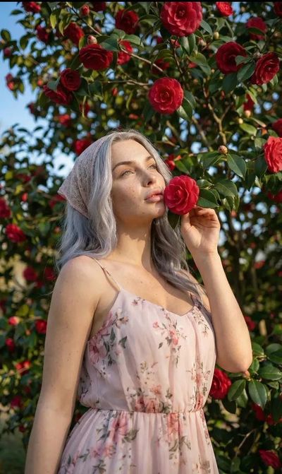 Serene Spring Portrait Beneath Camellias