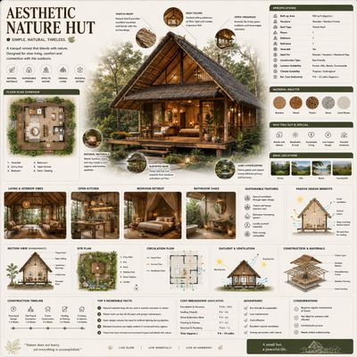 Eco-Luxury Hut: A Modern Architectural Infographic