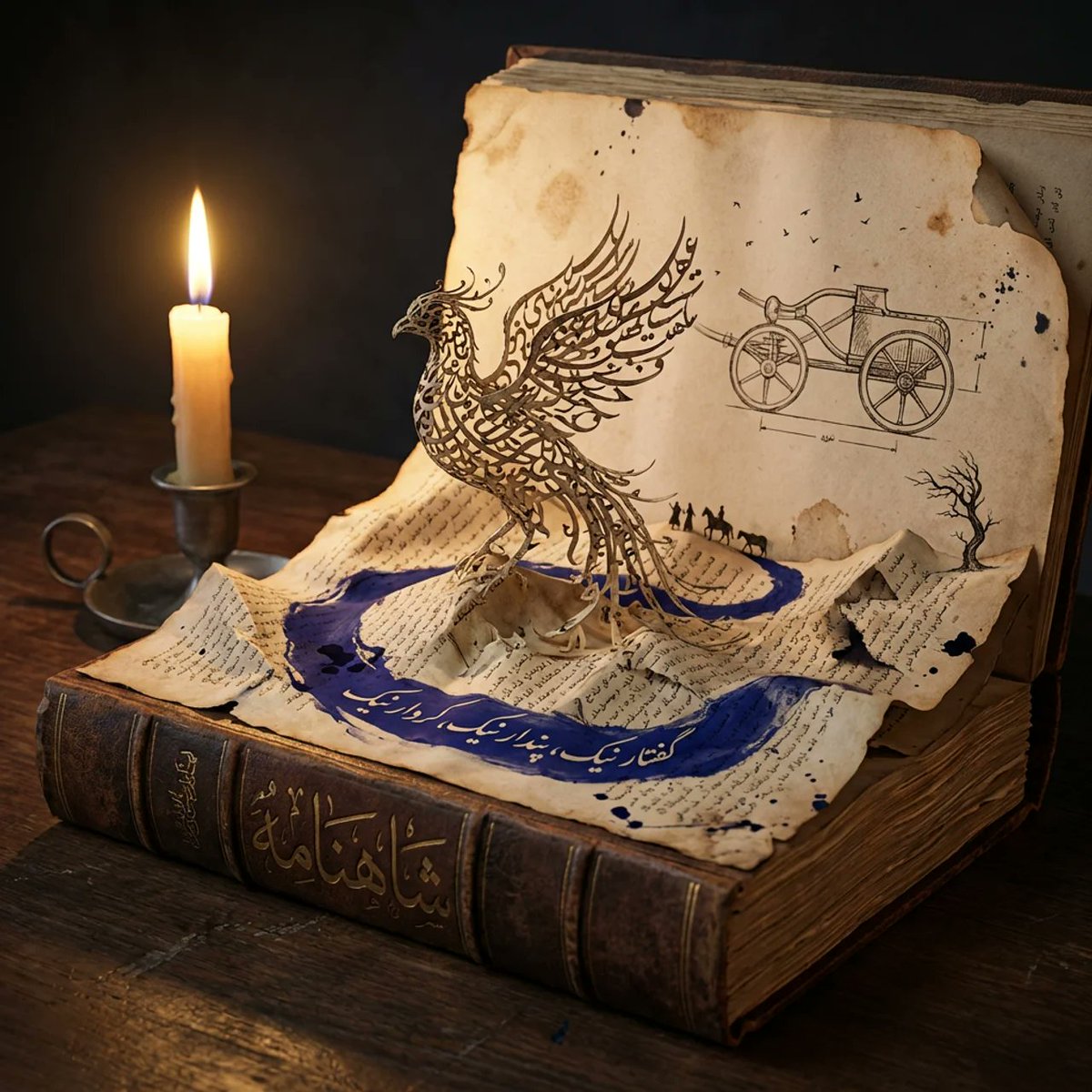 Candlelit Tome Transforms into a Miniature Typographic Landscape