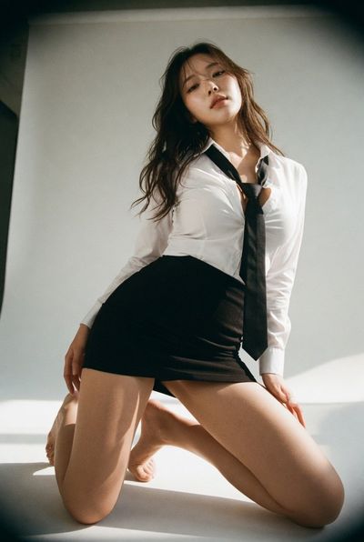 Korean idol poses seductively in high fashion editorial style