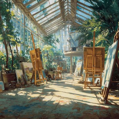 Sunlit Studio in a Glass Greenhouse