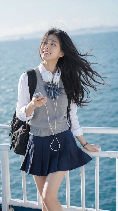 Portrait of an East Asian Woman by the Sea in Soft Daylight